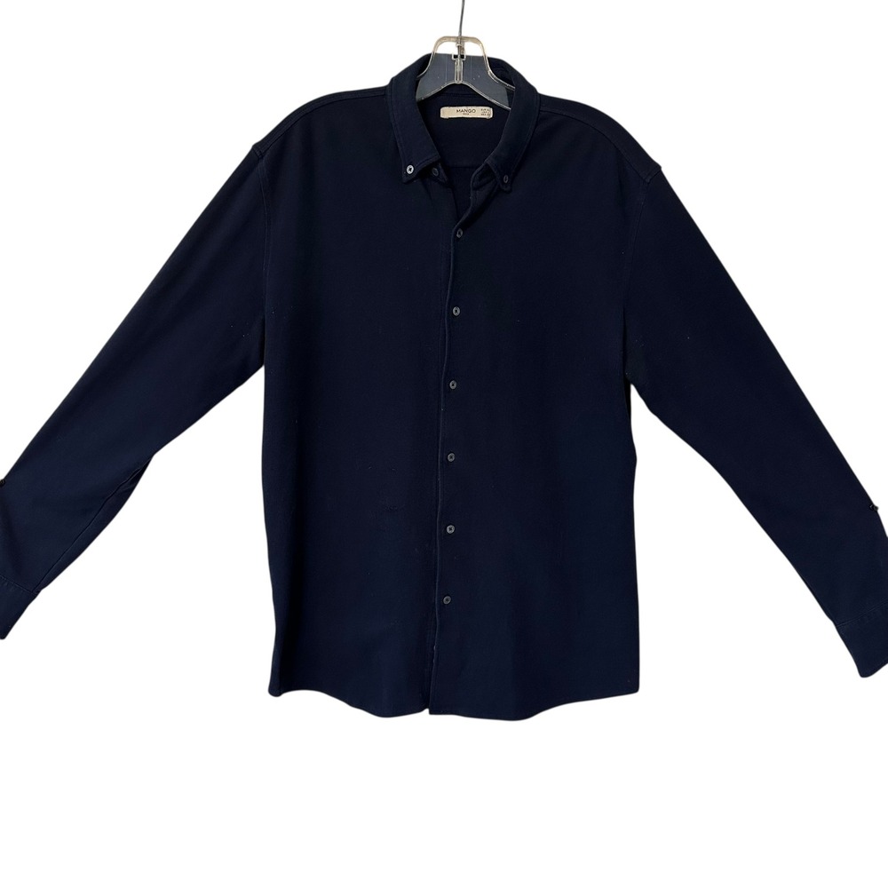 Mango Man Navy Blue Button Down Shirt Long Sleeve‎ Size L